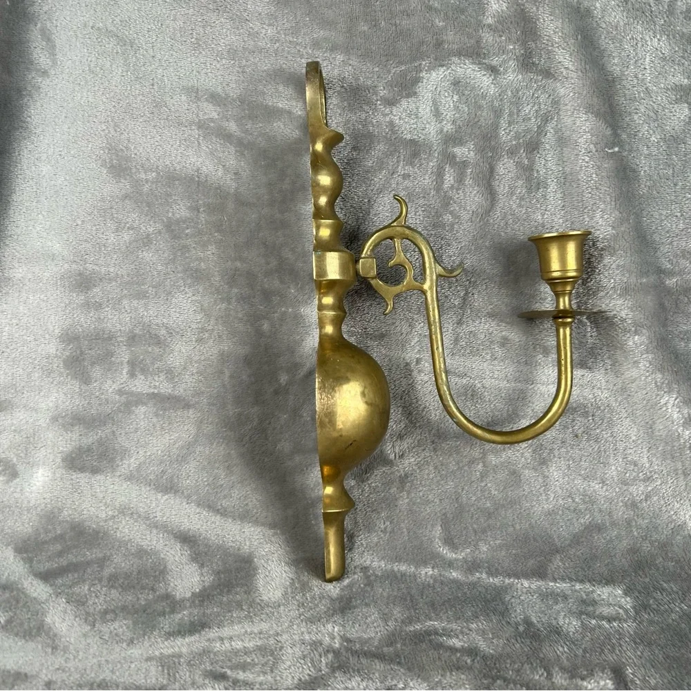 Wall Sconce Brass‎ Hanging Candle Holder Heavy Colonial Style Cottagecore MCM